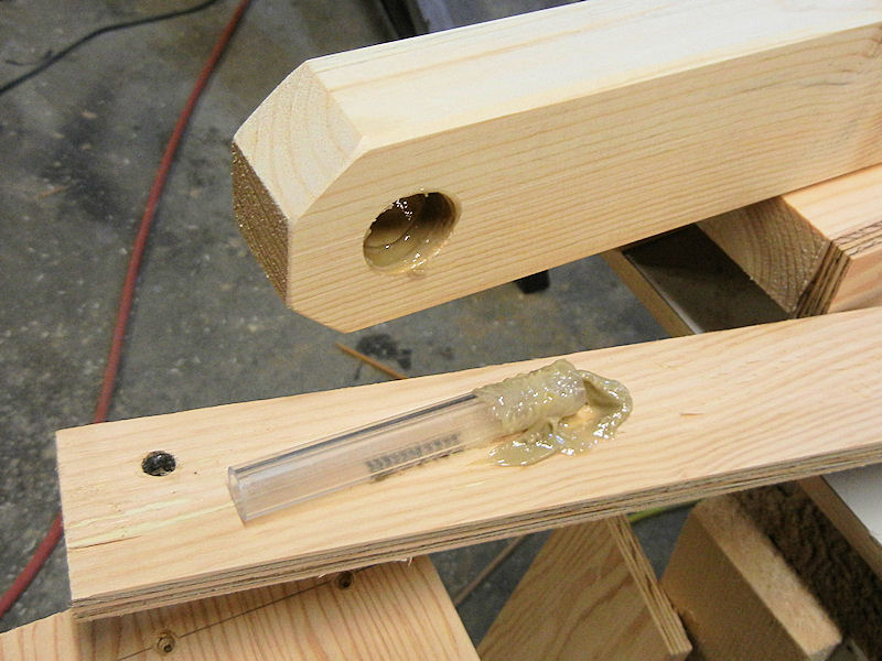 Dowel in glued into legs for leg set A.